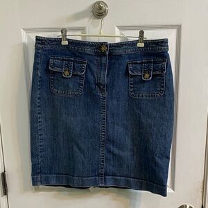 Jones New York Y2K Denim Knee Length Skirt Pockets Stretch Women’s size 14